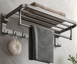 23.6 In. Foldable Towel Shelf Wall Mounted Lavatory Towel Organizer, Modern Gray - £57.68 GBP