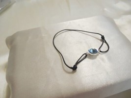 Unwritten 7&quot;-8&quot; Silver Tone Black Corded Light Blue Stone Cord Bracelet F210 - £11.53 GBP