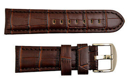 22mm croco-grain Leather Watch Band BROWN padded strap silver tone buckle - £15.94 GBP