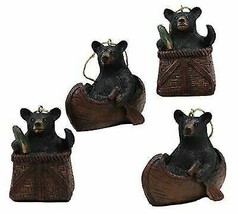Ebros Western Set of 4 Black Bears In Canoe &amp; Basket Christmas Ornament - £20.77 GBP