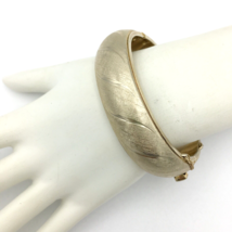 TEXTURED gold-plate hinged bracelet - 5/8&quot; wide vtg domed bangle w/ safe... - $23.00