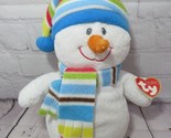 Ty Pluffies plush Blustery Snowman blue red striped hat scarf 2009 tag s... - $25.98