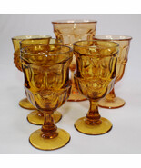 Vintage Amber Indiana Carnival Glass Drinking Glasses Set Of 6 Mixed Footed - $22.47