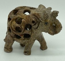 Vintage Hand Carved Soapstone Mother Elephant Sculpture w/ Baby Inside Figurine  - £9.73 GBP