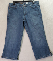Eddie Bauer Capri Jeans Women Size 12 Blue Denim Cotton Pocket Straight Slit Leg - £14.71 GBP