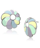 High Polish Stainless Steel Multi-Color Floral Enameled Earrings TK316 - $12.99 CAD