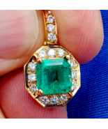 Earth mined Colombian Emerald Diamond Pendant Deco Halo Solid 18k Gold M... - $305,605.52 MXN