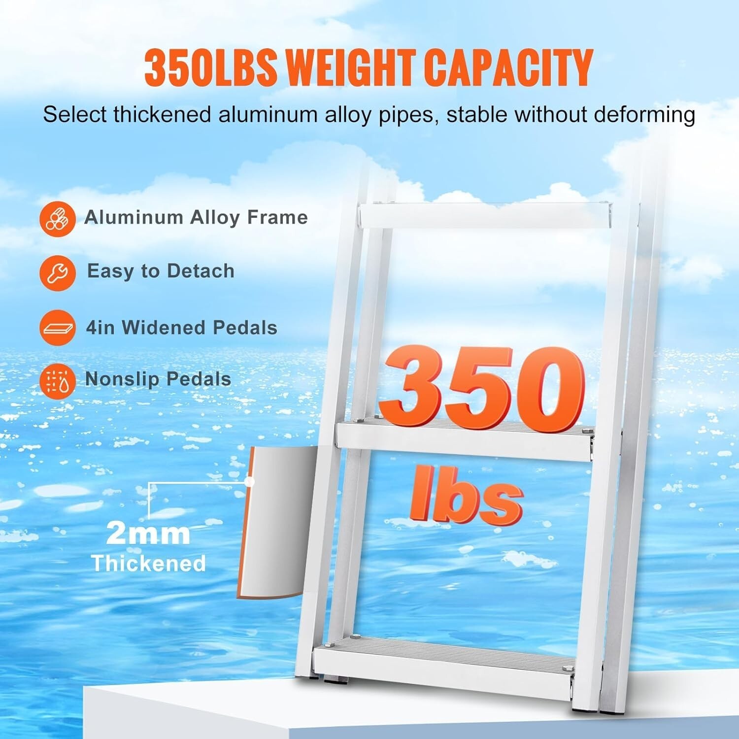 VEVOR Removable Dock Ladder 3 Step 350LB Load Capacity with Nonslip Design Item image 7