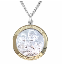 Sterling Silver Two Tone St. Joseph Patron Of Carpenters Medal Necklace &amp; Chain - £94.90 GBP