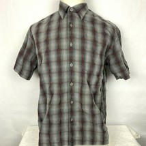 Cubavera Large Mens Gray Red Striped Button Up Short Sleeve Shirt - £12.45 GBP