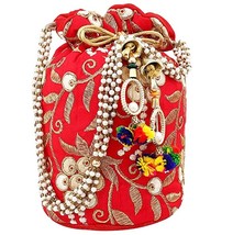 Red Potlibags Gifting Pouch, Shagun Bag, Jewellery Bag, Party Acessories - £9.84 GBP