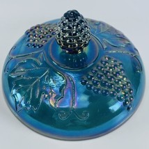 Rare Indiana Harvest Blue Large Canister Glass Lid 5.75&quot; Diameter Grapes... - £86.13 GBP