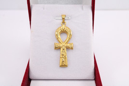 Joyería Egipcia Ankh Cruz Colgante Oro 18K Llave de la Vida Con Amón Dios 3.4 Gr - $433.57