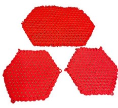 Vintage Set 3 Crochet Christmas Placemat Doilies Red Green Floral Handmade - £11.84 GBP