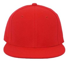 Red Solid Snapback Hat Baseball Cap Flat Brim Adjustable Rear Plain - £16.14 GBP