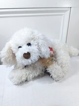 Ty Classic Rabble Puppy Plush White Dog Stuffed Animal floppy brown bow ... - $13.00