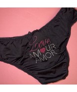 Victoria&#39;s Secret S,M Panty Black Pink LOVE AMOUR AMOR HEART CRYSTALLIZE... - £31.72 GBP