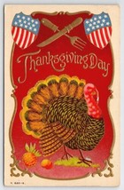 Thanksgiving Day Patriotic Shields Turkey Gold Gilt Postcard V22 - £10.14 GBP