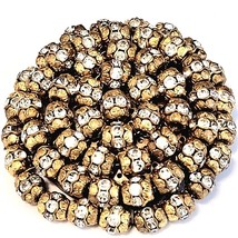 Gold tone Bead &amp; Rhinestone Cluster Dome Brooch - £9.58 GBP