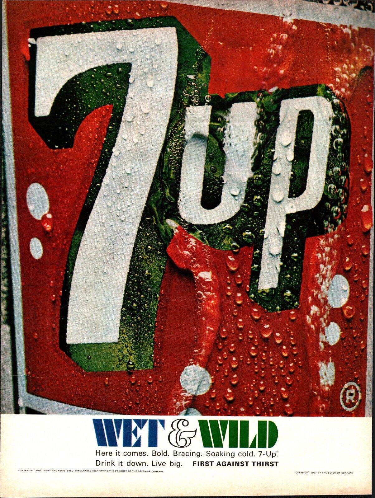 1967 7 UP Wet & Wild Vintage Print Ad 13.5"x10" First against thirst big graphic - $25.05