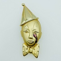 Sad Crying Clown Pin Gold Tone Purple Teardrop Bow Tie Cone Hat, 3&quot; Clow... - $3.00