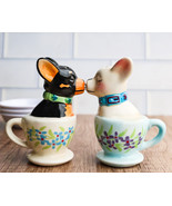 Ceramic Teacup Black White Chihuahua Dogs Kissing Salt And Pepper Shaker... - €14,57 EUR