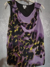 Worthington Wild Dress Petite Purple Leopard Print Cowl Neck Lime Green - £6.99 GBP