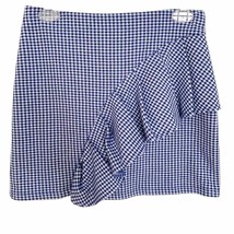 TOPSHOP Blue White Gingham Ruffle Jersey Mini Skirt Size 4 - £32.86 GBP