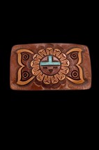 Vintage Zuni Handmade Tooled Genuine Leather Sunface Kachina Belt Buckle - £21.98 GBP
