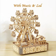 3D Wooden Ferris Wheel Puzzle: Glowing LED Lights, Rotatable, with Music Box - £34.86 GBP