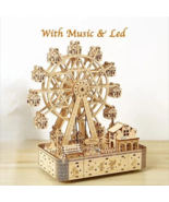 3D Wooden Ferris Wheel Puzzle: Glowing LED Lights, Rotatable, with Music Box - £34.17 GBP