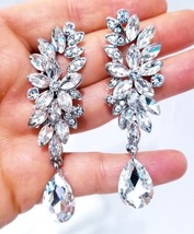 Chandelier Drop Earrings, Clear Bridesmaid Earrings, 3 inch Rhinestone Crystal J - £28.76 GBP