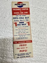 geauga lake ticket stub 1966 pepsi-cola ride all day $1 - £22.15 GBP