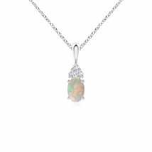 ANGARA 6x4mm Natural Opal Solitaire Pendant Necklace with Trio Diamond in Silver - £174.74 GBP+