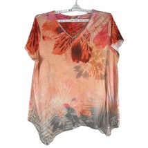 Time and Tru Women&#39;s Floral Print Lace V-Neck Top Size 1X - £9.03 GBP