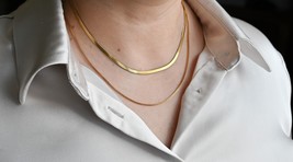 Layered Herringbone Necklace - 18K Gold Duo Chain Necklace - Silver Box ... - £14.05 GBP