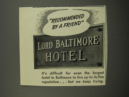 1953 Lord Baltimore Hotel Ad - Recommended by a Friend - £14.78 GBP