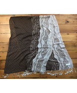 Pashmina Silk Swirl Wave Pattern Tassel Fringe Brown Beige Scarf Wrap Shawl - £31.59 GBP