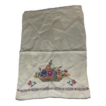 VTG Cross Stitch Flower Floral Basket Vase Tea Kitchen Towel Huck Stitch... - £14.68 GBP