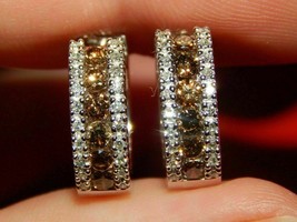 2.50 Ct Round Cut Simulated Diamond Hoop Huggie Earrings 14K White Gold Plated - £99.94 GBP