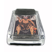 Tarot Card D17 Glass Square Ashtray 4&quot; x 3&quot; Smoking Cigarette XV The Devil - £39.43 GBP