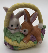 Russ Berrie Bunny Rabbit Easter Basket Ceramic Figurine Vintage 1979 #1045 - £18.18 GBP