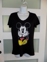 Disney Store Mickey Mouse V-Neck Black SS T-Shirt Size M Women&#39;s - $23.20 CAD