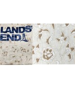 $40 Lands End Oxford Stripe Jacobean Floral Pillow Sham Beige/Khaki Std New - $19.22