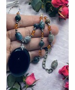 Sterling Silver 925 Onyx Agate Amber Necklace 22” signed SSP - $1,466.70 MXN