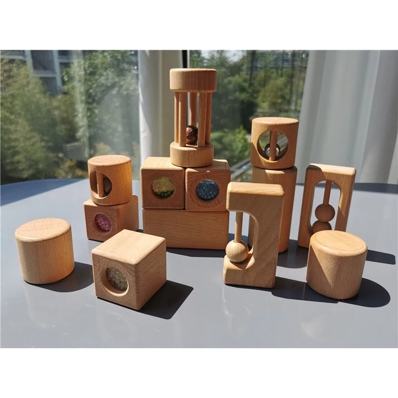 Montessori Wood Toy Unpaint Wooden Sensory Rattle Kids Beads Bells Marble Runs - £18.12 GBP+