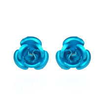 Blooming Cobalt Blue Rose .925 Silver Stud Earrings - £7.41 GBP