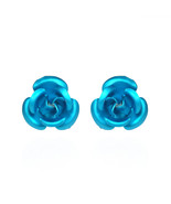 Blooming Cobalt Blue Rose .925 Silver Stud Earrings - £7.46 GBP