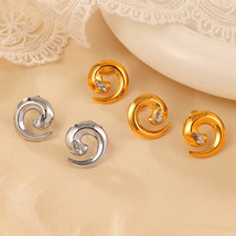 Titanium Steel Zircon Spiral Shape Earrings - £9.60 GBP+