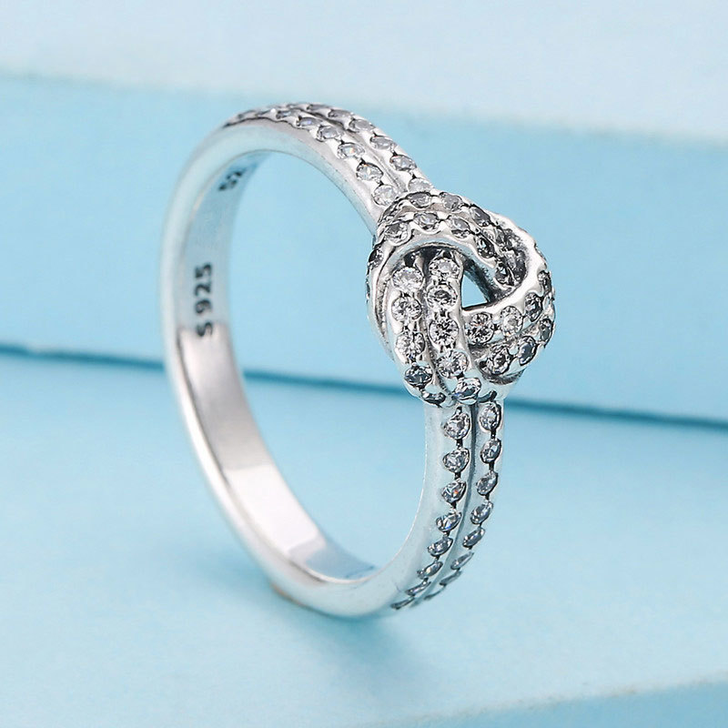 925 Sterling Silver Sparkling Love Knot Ring & Clear Zirconia For Women